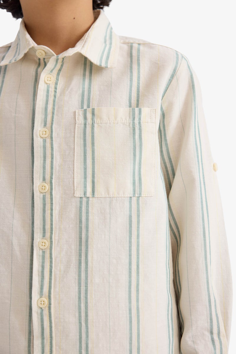 DeFacto Beige Boy Boy Striped Long Sleeve Shirt Casual - Image 4